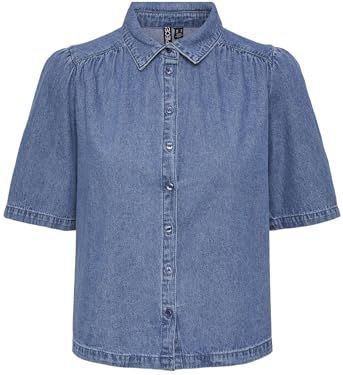 PIECES - SS Denim Shirt - Blouse - Blauw