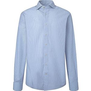 Hackett London Heren Two Tone Pop Streep Shirt, Wit/Blauw, S