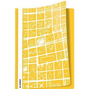 HERMA Schoolydoo 19363 Snelhechter A4, geel, zichtmap van kunststof met tekststrips en metalen hechttong, stevige plastic snelhechter voor school en kantoor