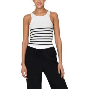 ONLY Onlkenya Rib Stripe Tanktop voor dames, Cs JRS, Helder wit/strepen: zwart, XL