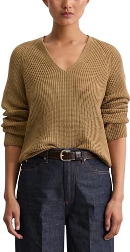 Marc O'Polo - Trui - Donkerbeige - V-hals - Lange Mouw