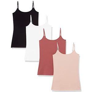 Amazon Essentials Dames Slim-Fit Camisole, Pack van 4, Taupe/Donkerroze/Zwart, X-Large