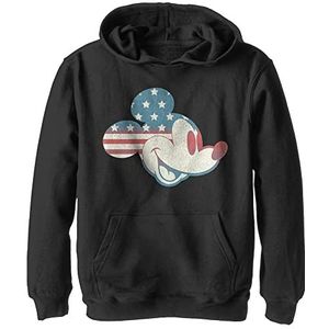 Disney Characters Mickey Americana Flag Fill Boy's Hooded Pullover Fleece, Zwart, Small, Schwarz, S