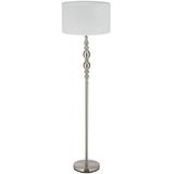 Relaxdays staande lamp woonkamer, E27, met snoer, stoffen kap Ø 43 cm, vintage vloerlamp 155 cm hoog, wit-zilver