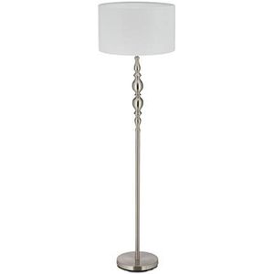 Relaxdays staande lamp woonkamer, E27, met snoer, stoffen kap �Ø 43 cm, vintage vloerlamp 155 cm hoog, wit-zilver