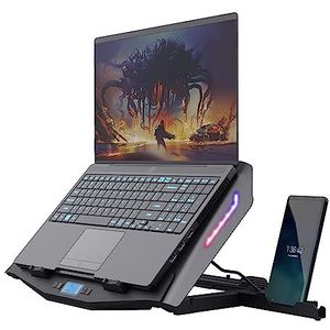 Trust Gaming GXT 1127 Yoozy Laptop Koelstandaard 17.3 inch met Telefoonstandaard, RGB Laptop Koeler met LCD-display, 2 Ventilatoren, Verstelbare Hoogte, Cooling Stand voor Lenovo, HP, Asus, Acer