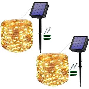 Lichtsnoer op zonne-energie, voor buiten, 12 m, 120 leds, waterdicht, koperdraad, kerstverlichting, lichtketting voor balkon, tuindecoratie, bomen, terras, bruiloft (Warm wit)