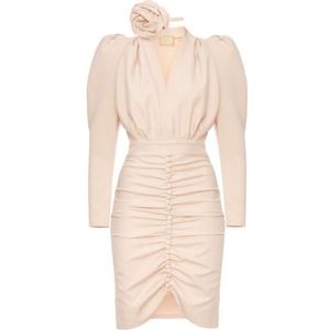 Swing Fashion Beige jurk Laura Rose met diepe halslijn en versierd roos | Maat 40, beige, 40