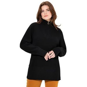 Ulla Popken Grote maten grote maten plus size gebreide royer, opstaande kraag, ritssluiting, lange mouwen, zwart, 50/52 NL