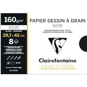 Clairefontaine 96776C map tekenpapier (160 g, 29,7 x 22 cm, 8 vellen, ideaal voor kunstlessen) zwart