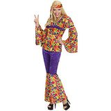 Widmann - Kostuum hippie meisjes, overhemd, broek, hoofdband, Flower Power, carnaval, themafeest