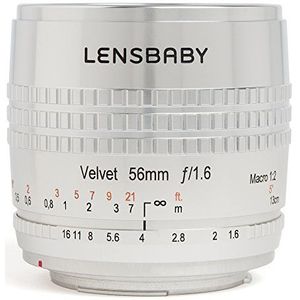 Lensbaby Velvet 56 lens (56 mm vaste brandpuntsafstand, geen filterschroefdraad) voor Nikon F zilver