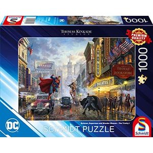 Schmidt Spiele 57589 Thomas Kinkade, Batman, Superman and Wonder Woman, puzzel met 1000 stukjes, meerkleurig, normaal