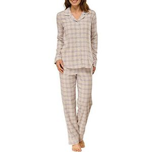 Schiesser Tweedelige pyjama voor dames, lange pyjama, flanel, beige (beige gemêleerd 406), 46