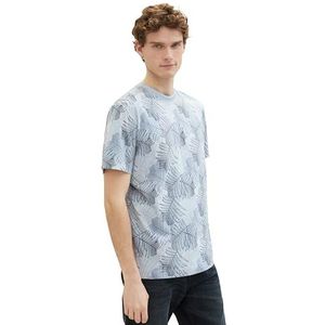 TOM TAILOR T-shirt voor heren, 35094 - Blauw Multicolor Leaf Design, XXL