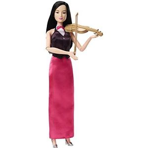 Barbie Pop en Accessoires, beroepenpop, violiste met viool en strijkstok, HKT68