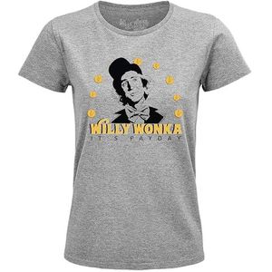 cotton division Willy Wonka WOWONKATS003 T-shirt voor dames, grijs gemêleerd, maat XXL, Grijs Melange, XXL