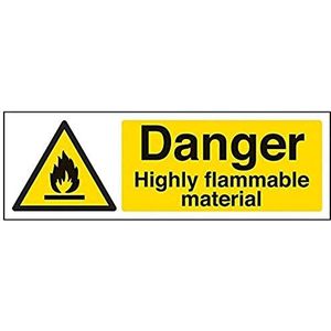 VSafety Signs 69030AX-S ""gevaar zeer brandbaar materiaal"" waarschuwing brand en brandbaar bord, zelfklevend, landschap, 300 mm x 100 mm, zwart/geel
