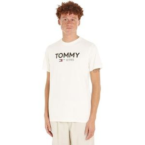 Tommy Jeans Heren TJM Slim Essential Tommy Tee S/S T-shirts, Oud Wit, 3XL grote maten tall