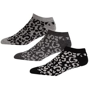 DKNY Dames enkelsokken, dames designer katoenen sokken, maat 4-7 multipack in luipaardprint zwart/grijs/houtskool, Houtskool/Zwart/Grijze Streep, 37-40 EU