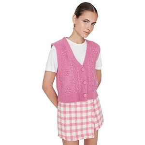 TRENDYOL Vrouwen Knitting Detailed V-hals Knop Knitwear Sweater, Pink, M, roze, M