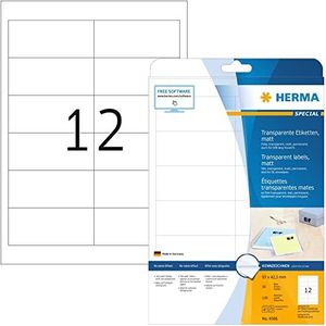 HERMA 4586 weerbest folielabels A4 transparant (97 x 42,3 mm, 10 vellen, polyesterfolie, mat) zelfklevend, bedrukbaar, permanente Klevende etiketten, 120 etiketten voor printer