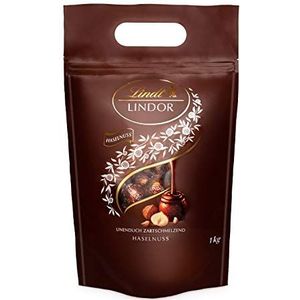 Lindt LINDOR Hazelnoot melkchocolade bonbons 1kg | 80 zacht smeltende chocolade bonbons | Hersluitbare verpakking