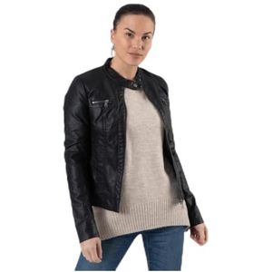 ONLY Kunstleren jas voor dames, ritssluiting, kunstleren jas, zwart, 34