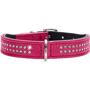 HUNTER DIAMOND PETIT Halsband voor kleine honden, leer, met strass-steentjes, 42 (S), roze/zwart