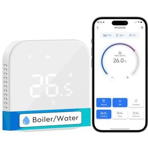 Meross Slimme Thermostaat Boiler Vloerverwarming WLAN-verwarmingsthermostaat Kamerthermostaat Verwarmen & koelen Intelligente wandthermostaat voor Alexa & Google spraakbesturing, afstandsbediening