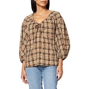 IPEKYOL Dames Baloon Sleeve Plaid Pattern Blouse, bruin, 36