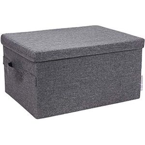 Bigso Box of Sweden Middelgrote opbergdoos met deksel en handgreep, kastbox van polyester en karton in linnenlook, vouwdoos voor kleding, beddengoed, speelgoed enz. grijs