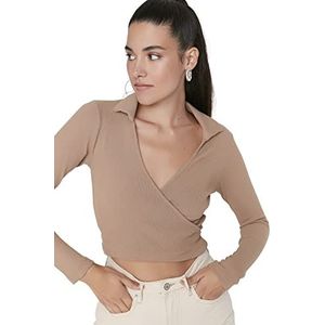 Trendyol Dames dames getailleerde double-breasted gebreide blouse shirt, camel, S, Kameel, S