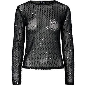 Pieces - Pcmacey Ls Top Jrs - T-shirt - Asphalt/Dark Grey - Dames