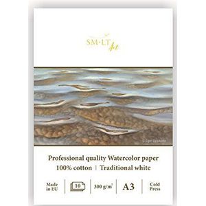 SMLT 3AS-10 (300)/PRO Line A3 aquarelblok voor professioneel, 300 gsm, traditioneel wit 100 procent katoenpapier, 10 vellen