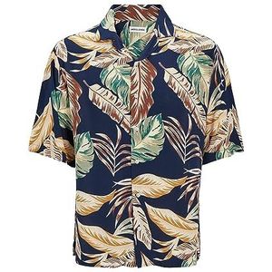 JACK & JONES Heren bedrukt resort shirt met korte mouwen, Blazer Navy, L