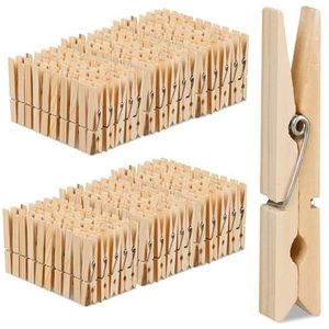 Relaxdays houten wasknijpers set van 288, wasgoed ophangen, knutselen, HxBxD: 7,5 x 1,5 x 1 cm, bamboe knijpers, natuur