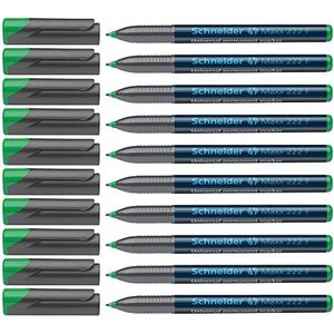 Schneider Maxx 222 F universele marker (permanent, cap-off-inkt, navulbaar, 0,7 mm) verpakking van 10 stuks groen