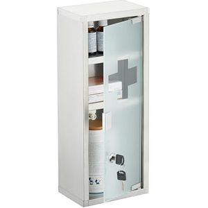 Medicijnkastje - RVS - Melkglas - 3 Vakken - Met Slot