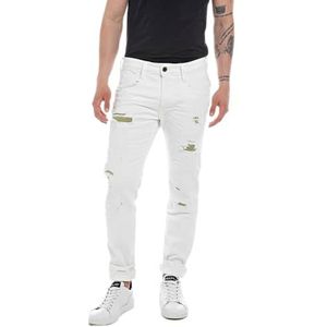 Replay Heren Jeans Anbass Slim-Fit Broken Edge met stretch, Optical White 001, 28W x 30L
