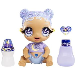 MGA'S Glitter Babyz - SELENA STARGAZER - Babypop met 3 magische kleurveranderingen met ijskoud water, paars glitterhaar, maan- en steroutfit, luier, fles en fopspeenaccessoires - Vanaf 3 jaar.