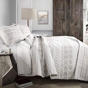 Lush Decor Hygge Geo 3-delige quiltset, Full/Queen, Taupe & Wit