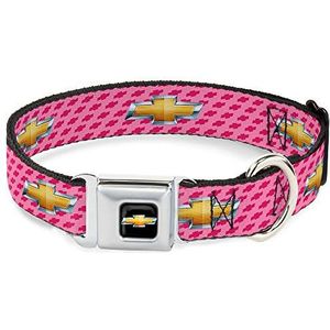 Buckle-Down Veiligheidsgordel gesp hondenhalsband - Chevy gouden vlinderdas met logo roze - 3,8 cm breed - past op 18-32"" nek - Large