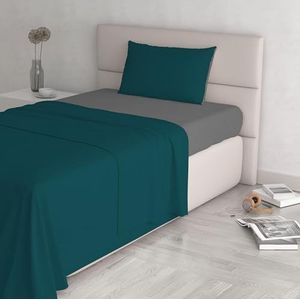 Italian Bed Linen Beddengoedset Natural Colour, petrolgroen/rook, eenpersoonsbed