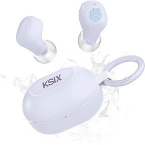 KSIX Neutron draadloze hoofdtelefoon, True Wireless Stereo, multifunctionele knop, oproepen, spraakassistent, oplaadbox met karabijnhaak, autonomie 4 uur + 16 uur, USB-C, IPX4 waterdicht, paars