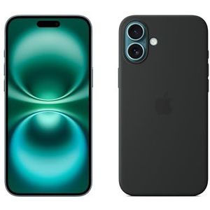 Apple iPhone 16 Plus (128 GB) - Blauwgroen + Siliconenhoesje met MagSafe - Zwart