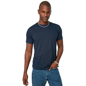 Trendyol Heren Navy Blue Male Basic T-shirt van 100% katoen, normale pasvorm, ronde kraag, groot