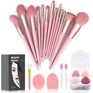 Make-up borstels 22 stuks make-up kit, foundation borstel oogschaduw borstel make-up borstels set (roze, 22-delige set)
