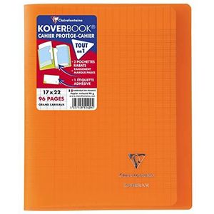 Clairefontaine 951409C - Koverbook Oranje Geniet Schrift - 17x22 cm - 96 Grote Ruiten Pagina's - 90g Wit Papier - polypropyleen kaft