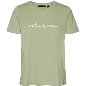 VERO MODA Vmrojaolly Ss Top Box JRS T-shirt voor dames, Reseda/print: relax, S
